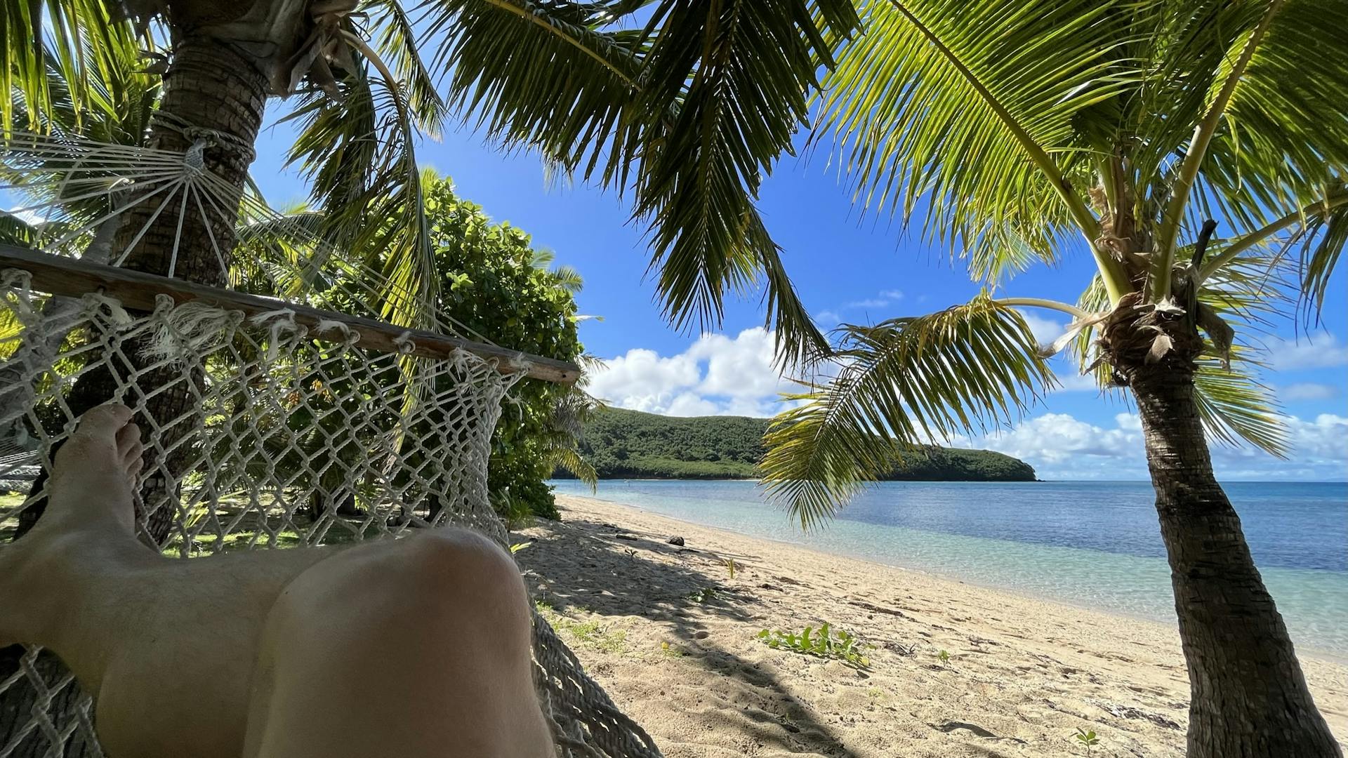 Sitting in a hammock on a Fijian island